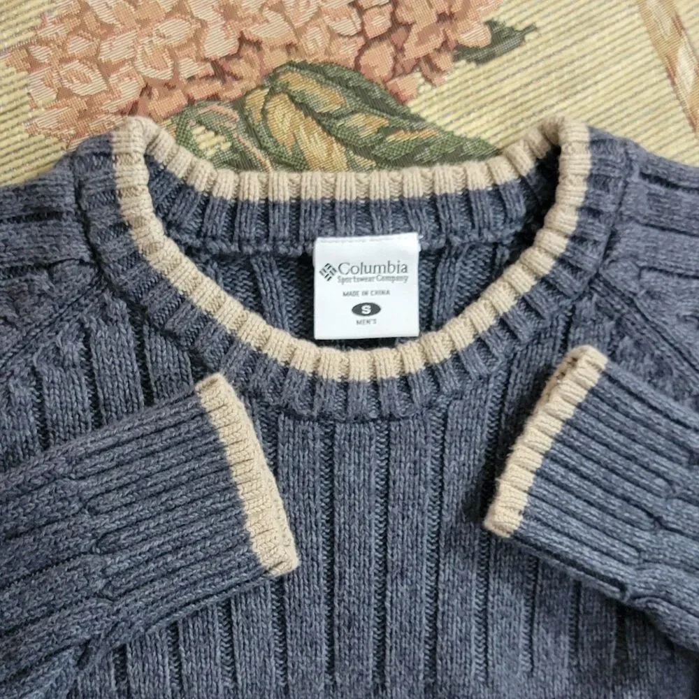 Columbia Sportswear Sweater Mens Small Grayish Blue 100% Cotton Ribbed Preppy
